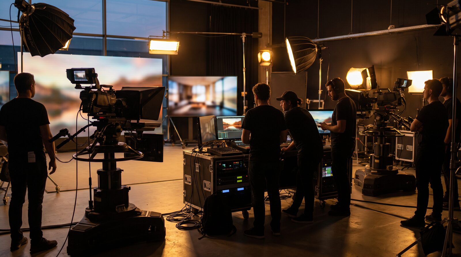 Video production team producing a YouTube ad for a small business client